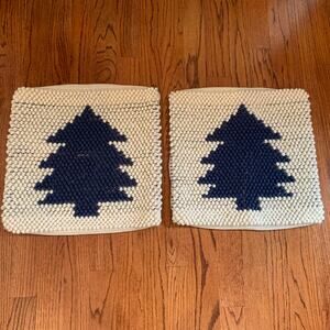 Mina Victory Xmas Tree Loops Holiday Throw Pillows (2) | 20" x 20" | Ivory Navy